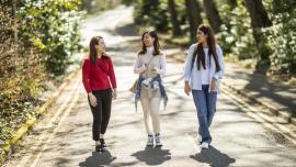 Friends relaxing before an exam with a walk in nature