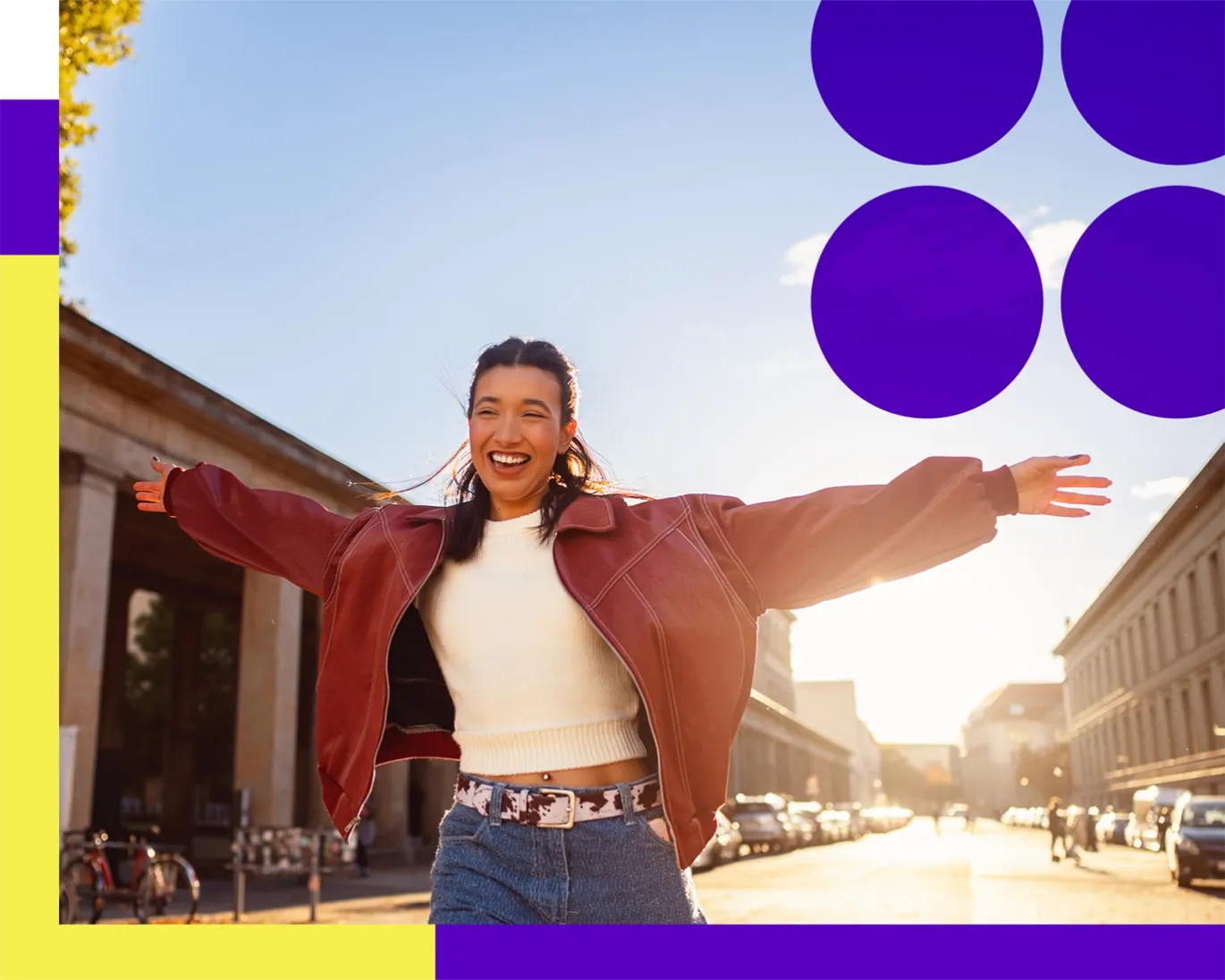Young student celebrating success outside an IELTS test center after completing the exam
