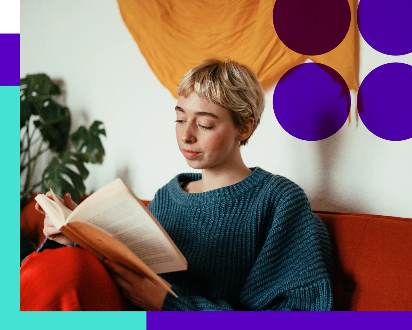 Young woman studying from notes while preparing for the IELTS exam at home.