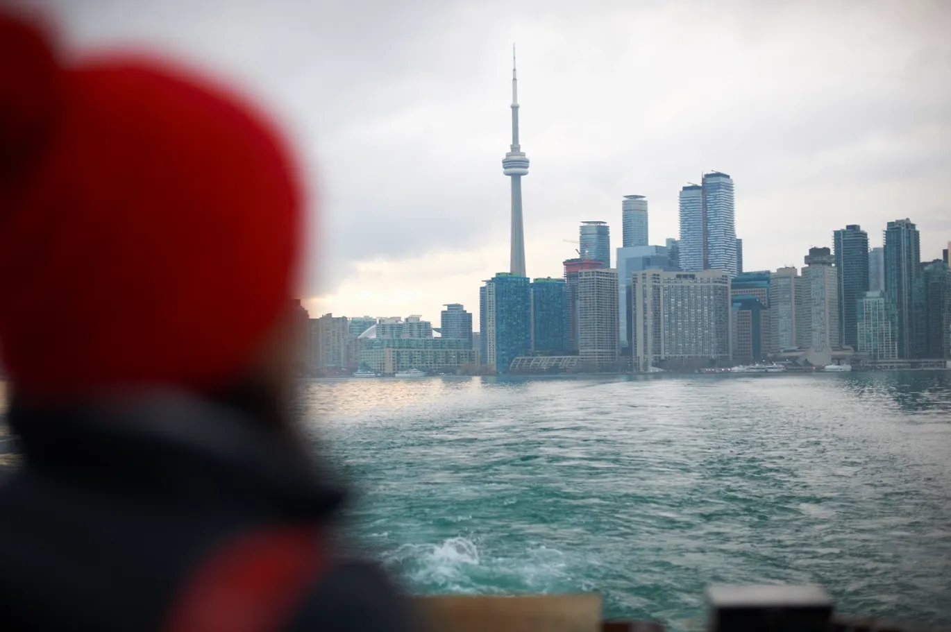 City skyline view across the waterfront on a cloudy day