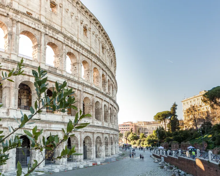 View of the Colosseum in Rome on a sunny day.
