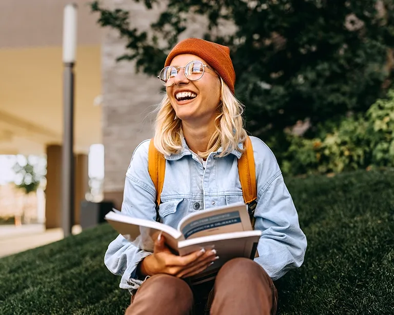 Young woman practicing for IELTS